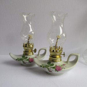VINTAGE Porcelain and Crystal Oil Lamps